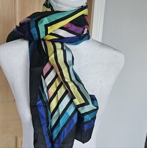 New W Tag Kurt Geiger London 100% Silk Scarf Multicolor Geographic Design